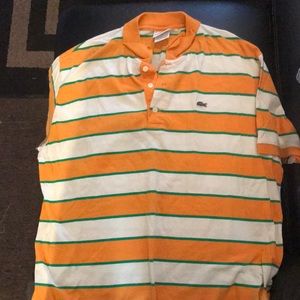 Orange,cream,green striped Lacoste shirt